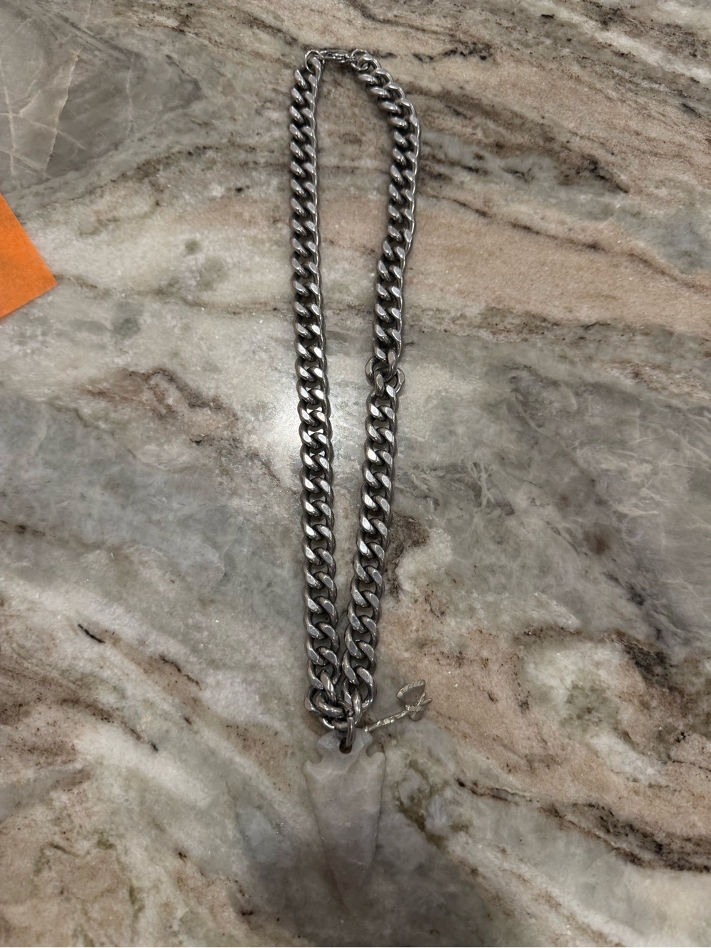 Chunky Silver stainless steel Chain Necklace with arrowhead pendant